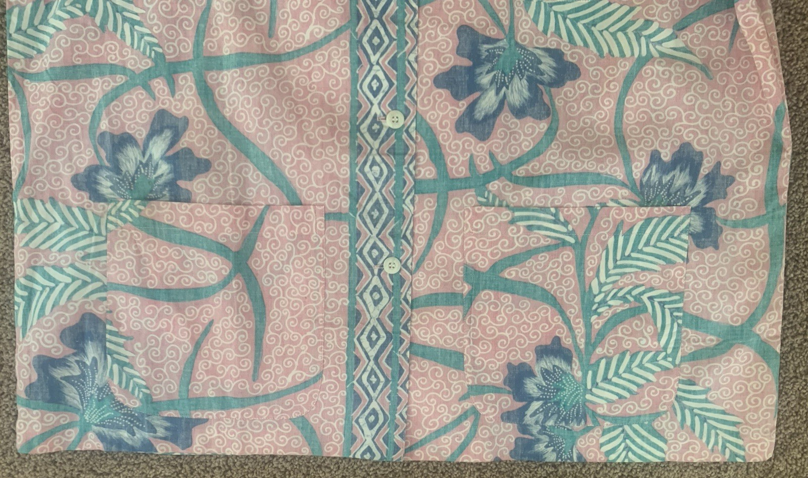 Vtg Reyn Spooner Hawaiian Aloha Pink Reverse Print Front Pockets Lady’s Shirt Lg