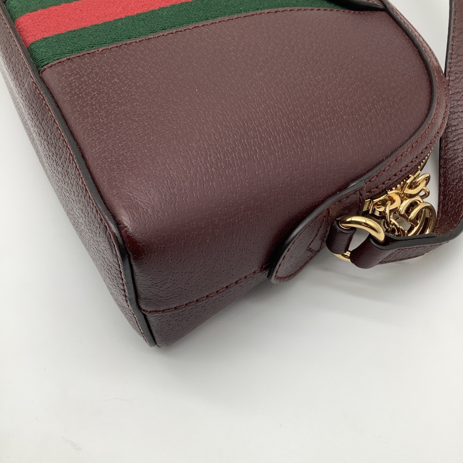 GUCCI Ophidia Dome Small Gold Maroon Leather Shoulder Bag Handbag Purse