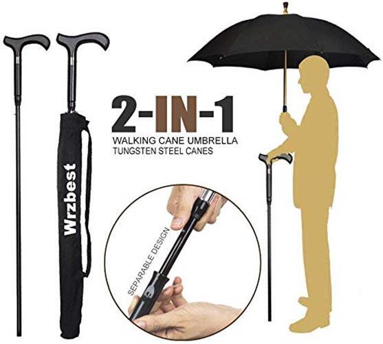 2-in-1 Walking Sticks Umbrella – Windbreak Ribs Walking Cane Assorted Colors