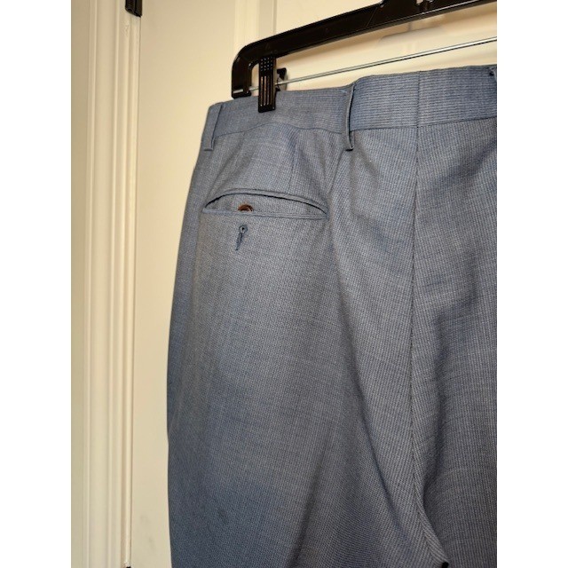 Black Lapel Custom Tailored Blue Micro-Pattern Dress Pants 36×32 Approx