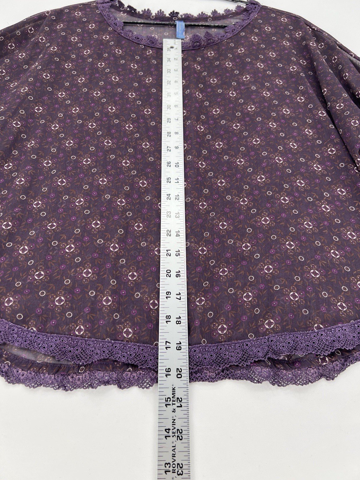 Free People Sheer Floral Print Kimono Top Womens Medium Purple Lace Trim Boho