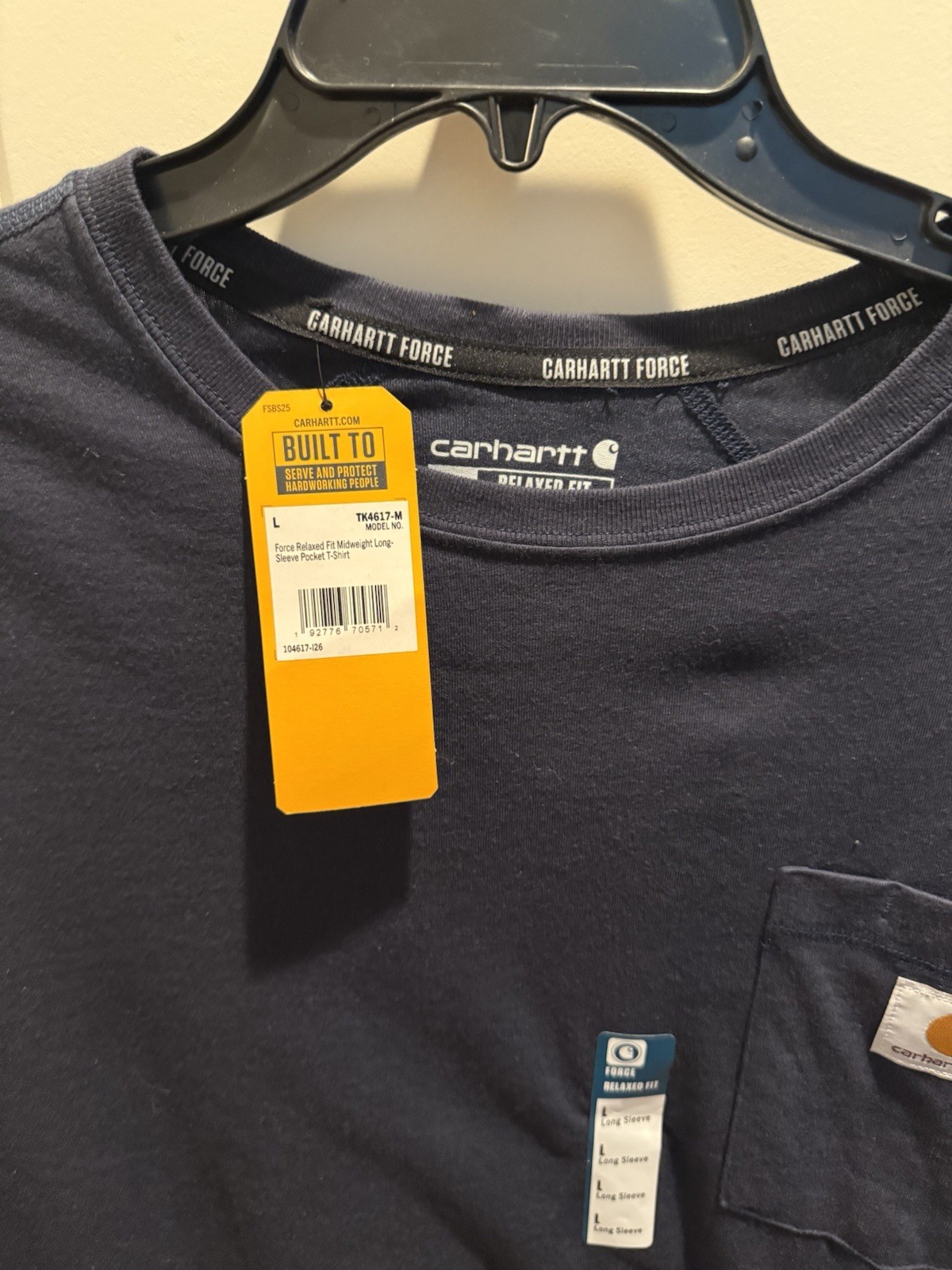 Carhartt Force Relaxed Fit Midweight Crew Neck Long Sleeve Pocket Tee L