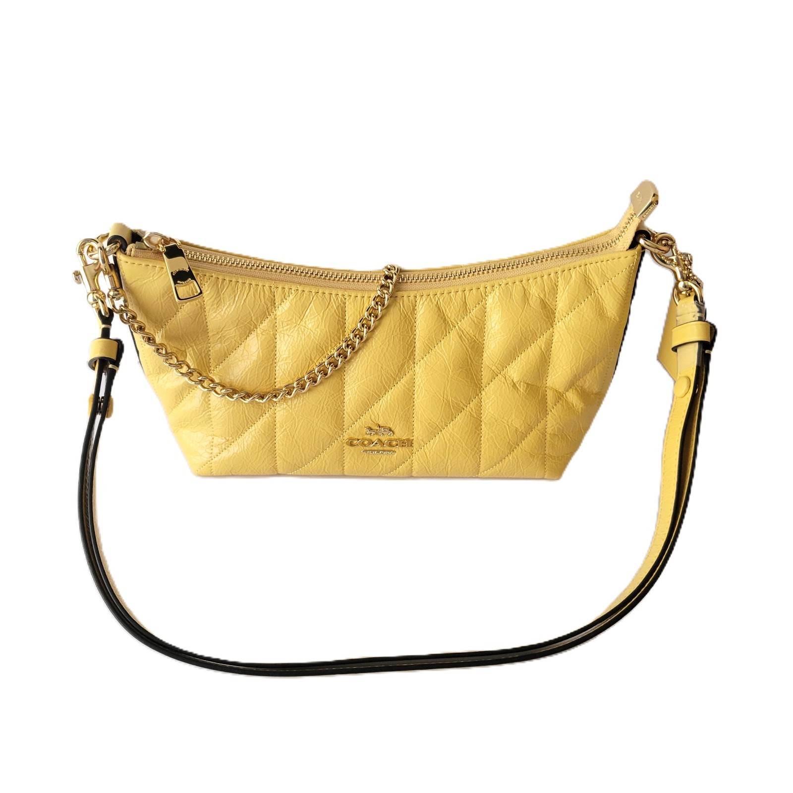 Coach CDZ88 Caitlin Shoulder Bag Glazed Leather Quilting Soft Yellow