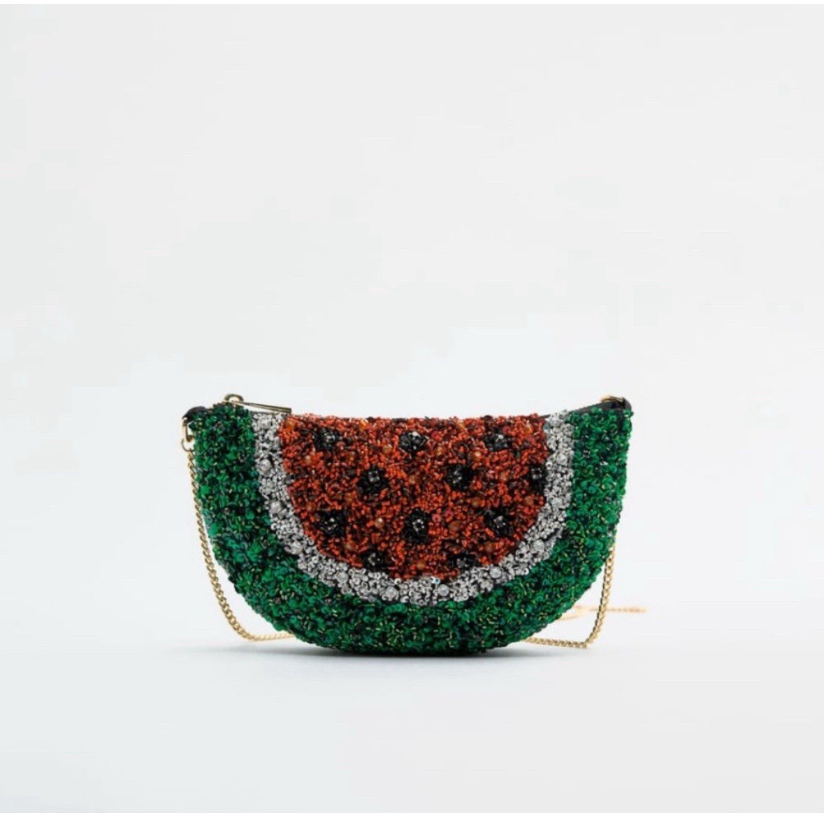 ZARA Watermelon Red Green Sequin Beaded Embroidered Jewel Handbag Crossbody Bag