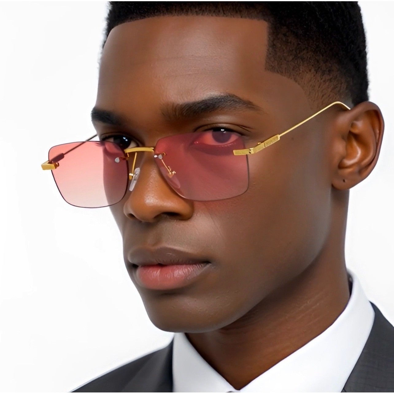 Mens Hip Hop Sunglasses Gold Metal Frame Pink Gradient Lens Retro
