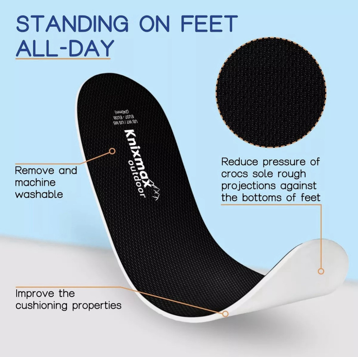 2 Pairs For Crocs Shoes Clogs Replacement Insoles Inserts Wide Garden Shoes
