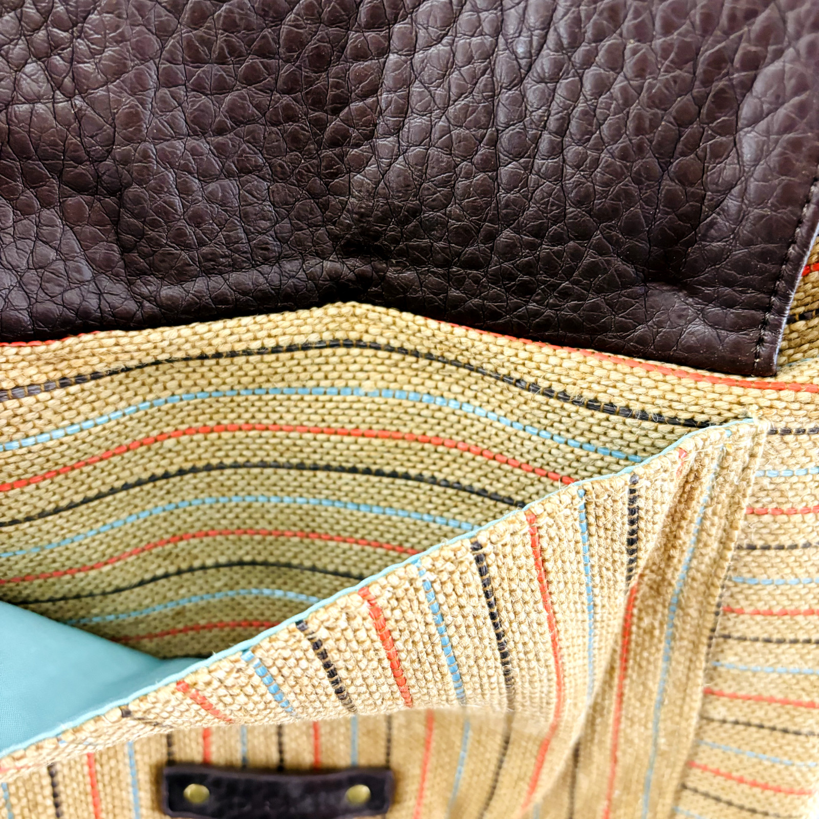 Pistil Gotta Run Bag Brown Burlap Stripe Crossbody Purse Adjustable Strap Zipper