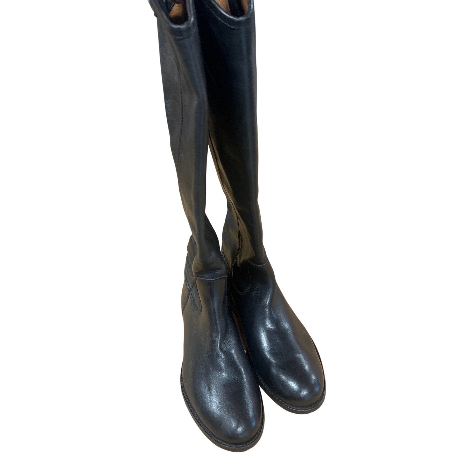 Frye Melissa Button Black Leather Tall Riding Boots Womens 6B 3475447-BLK