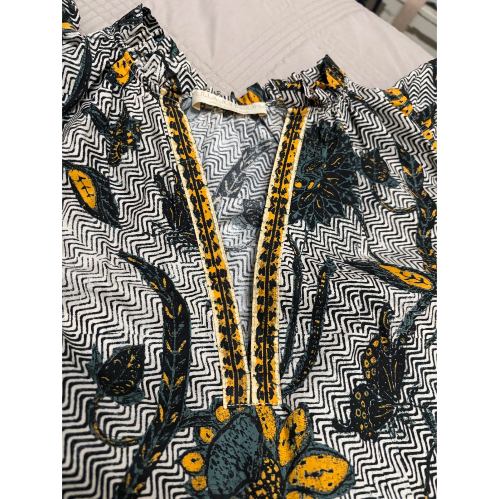 ULLA JOHNSON Spring Summer 2022 Womens Size 6 Cotton Floral Ruffle Sleeve Top