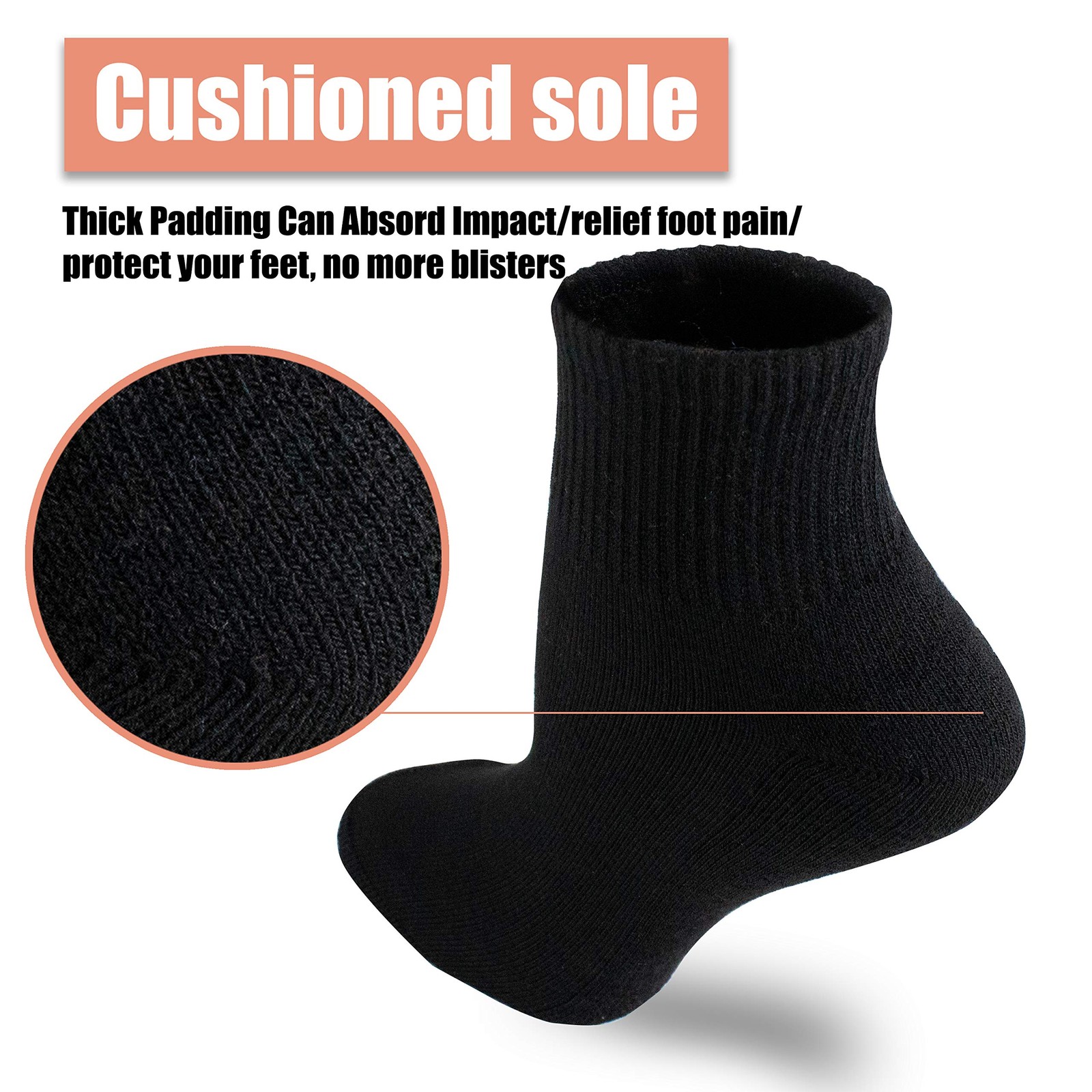 NevEND 6 Pairs Women’s Mini Crew/Ankle Cotton Athletic Socks Medium, Black