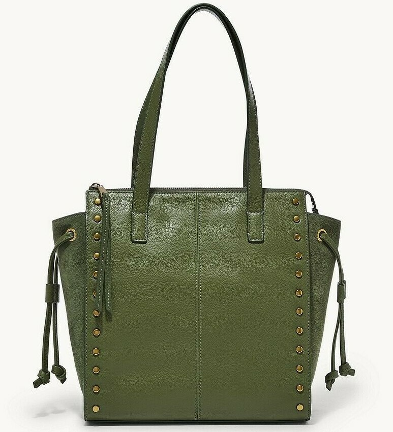 Fossil Brooklyn Shopper Green Leather Studded Tote SHB2673350 NWT $238 Retail FS