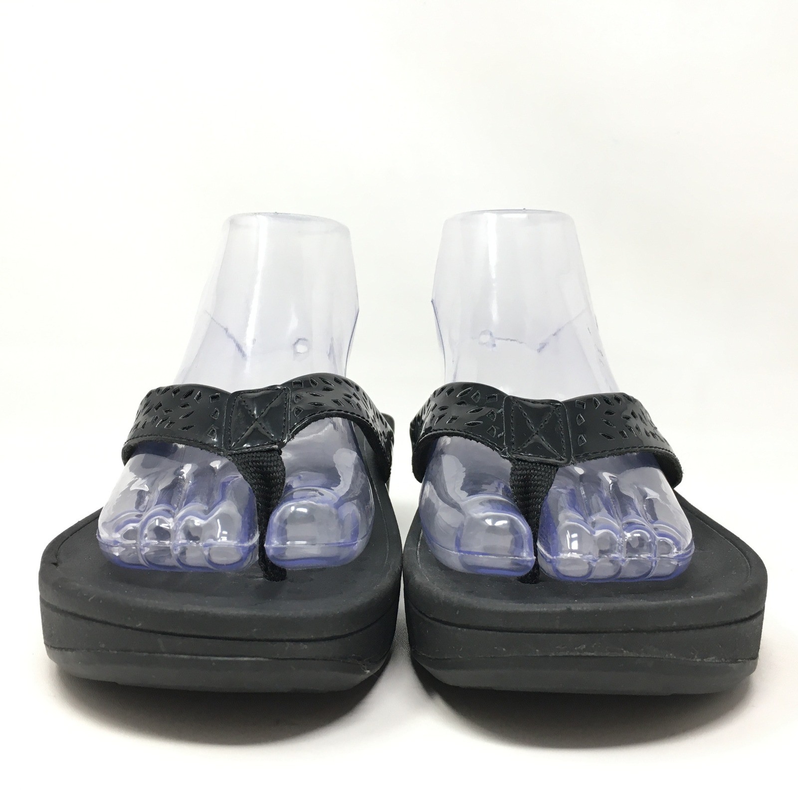 Vionic Zuma Flip Flops Sandals Shoes Womens Size 8 Black Patent Slide Orthotic