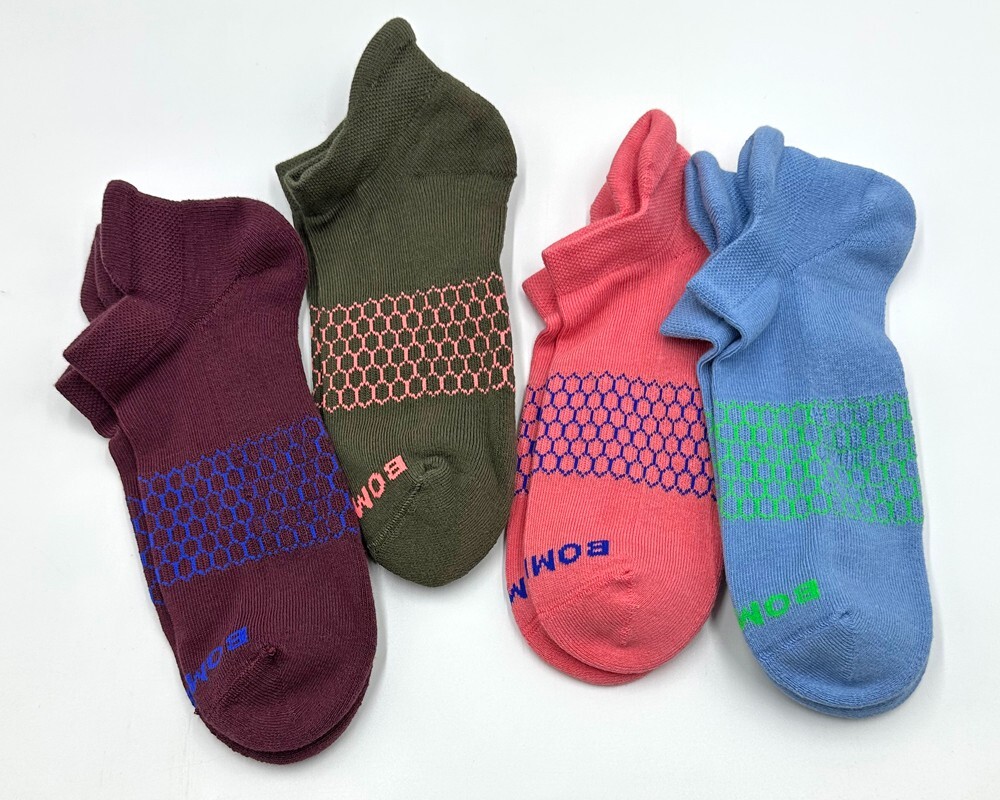 Bombas 4 pairs Women’s Solid Ankle Socks Honeycomb Size Large 4 Colors Mix