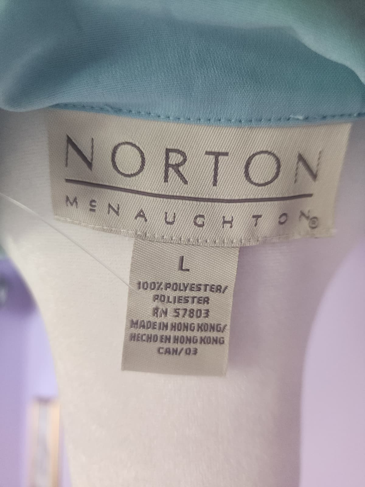 Norton Mcnaughton; color lt. aqua “caribbean”; size L polyester; includes tags