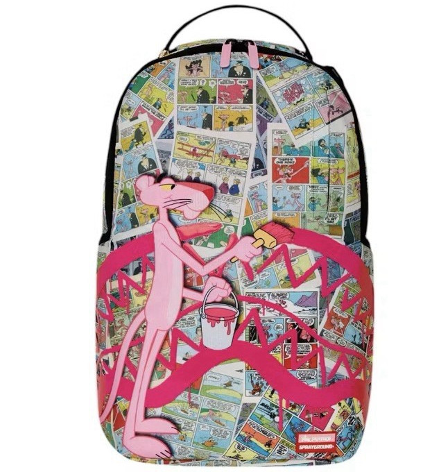 Sprayground Pink Panther Comic Print Backpack Zip Adjustable Straps Pink Lining