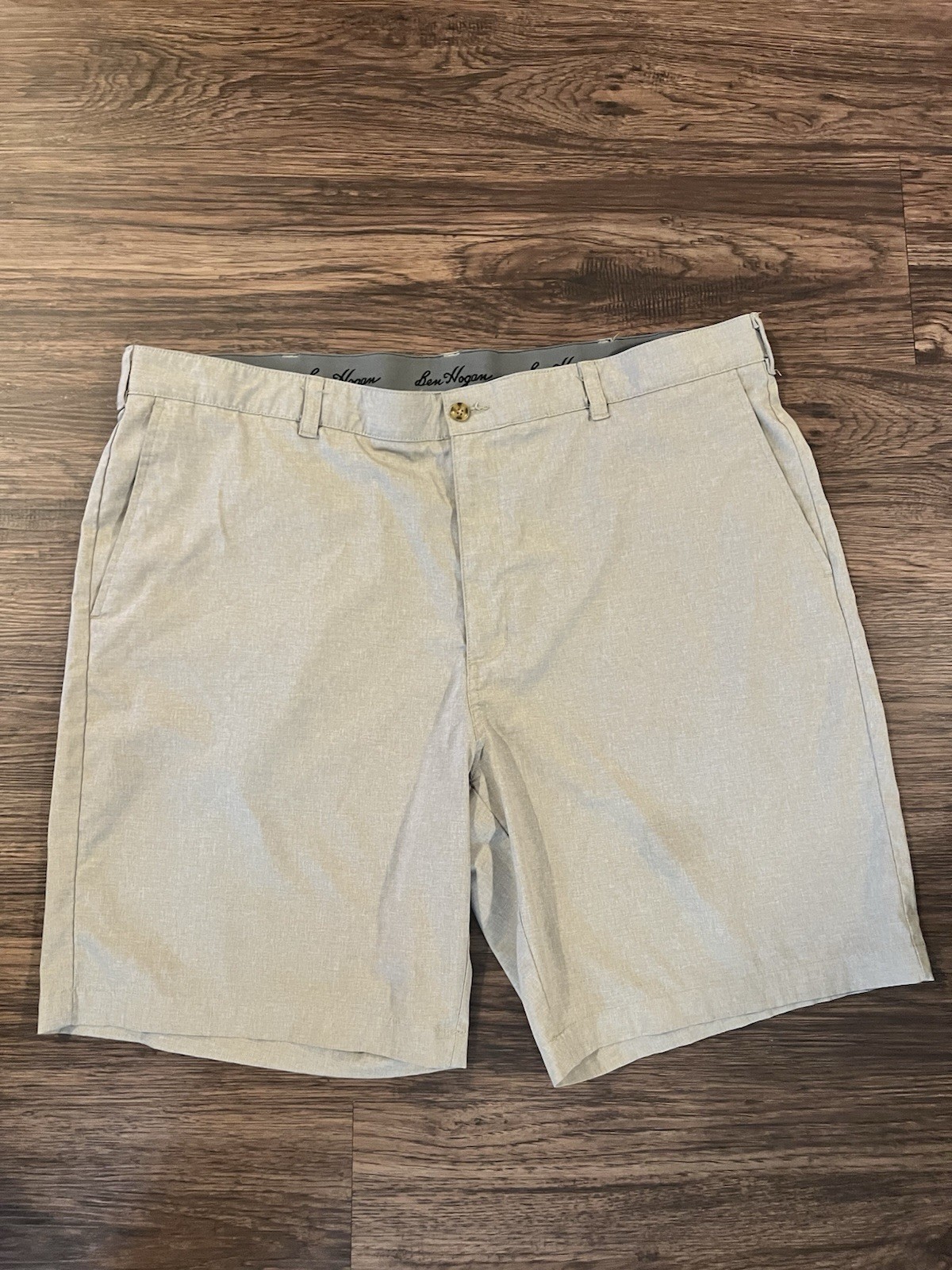 Ben Hogan Men’s Beige Polyester Elastane Chino Shorts Flat Front