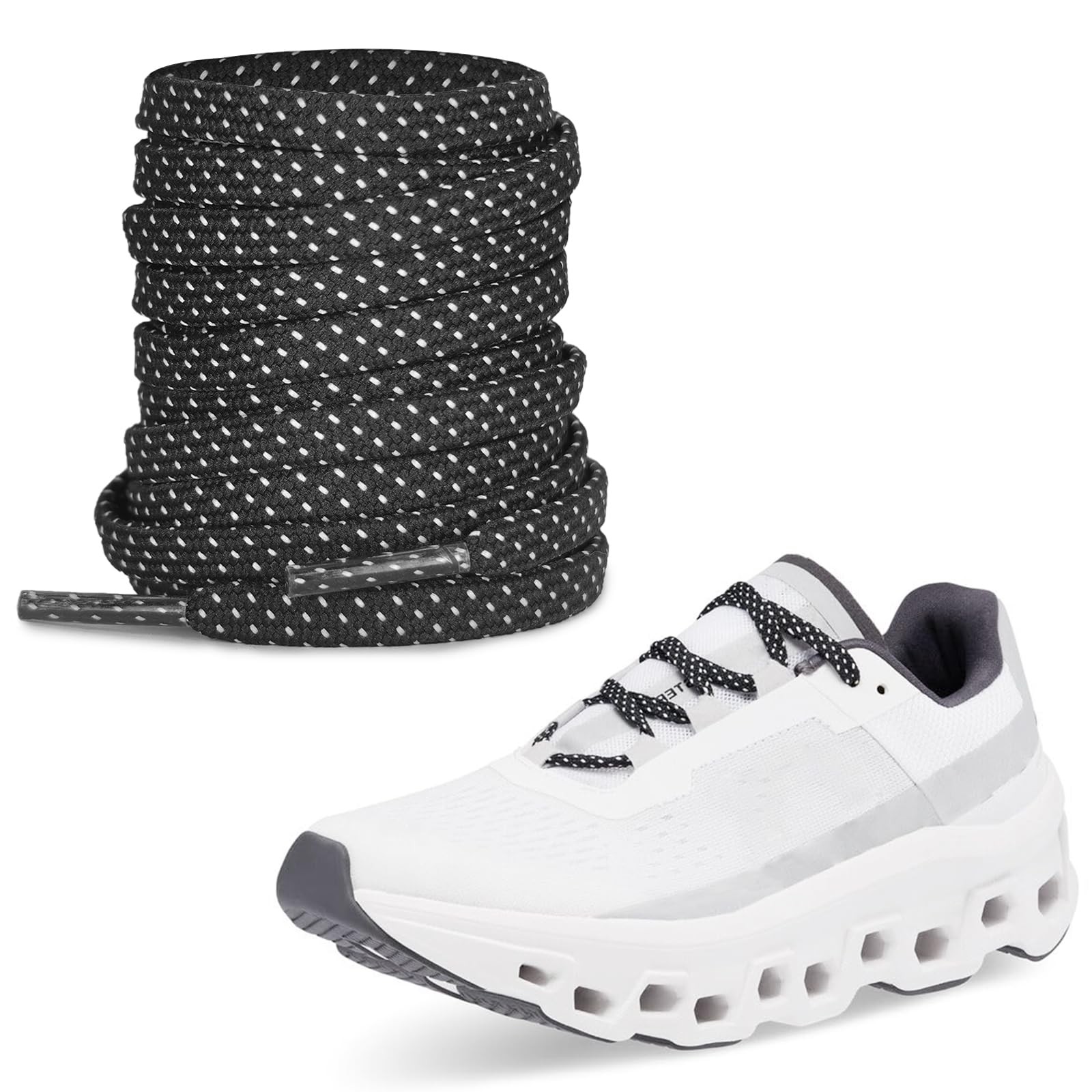 7MM Shoelaces for ON Cloudmonster Sneakers, Double Polyester 47″/120cm Black