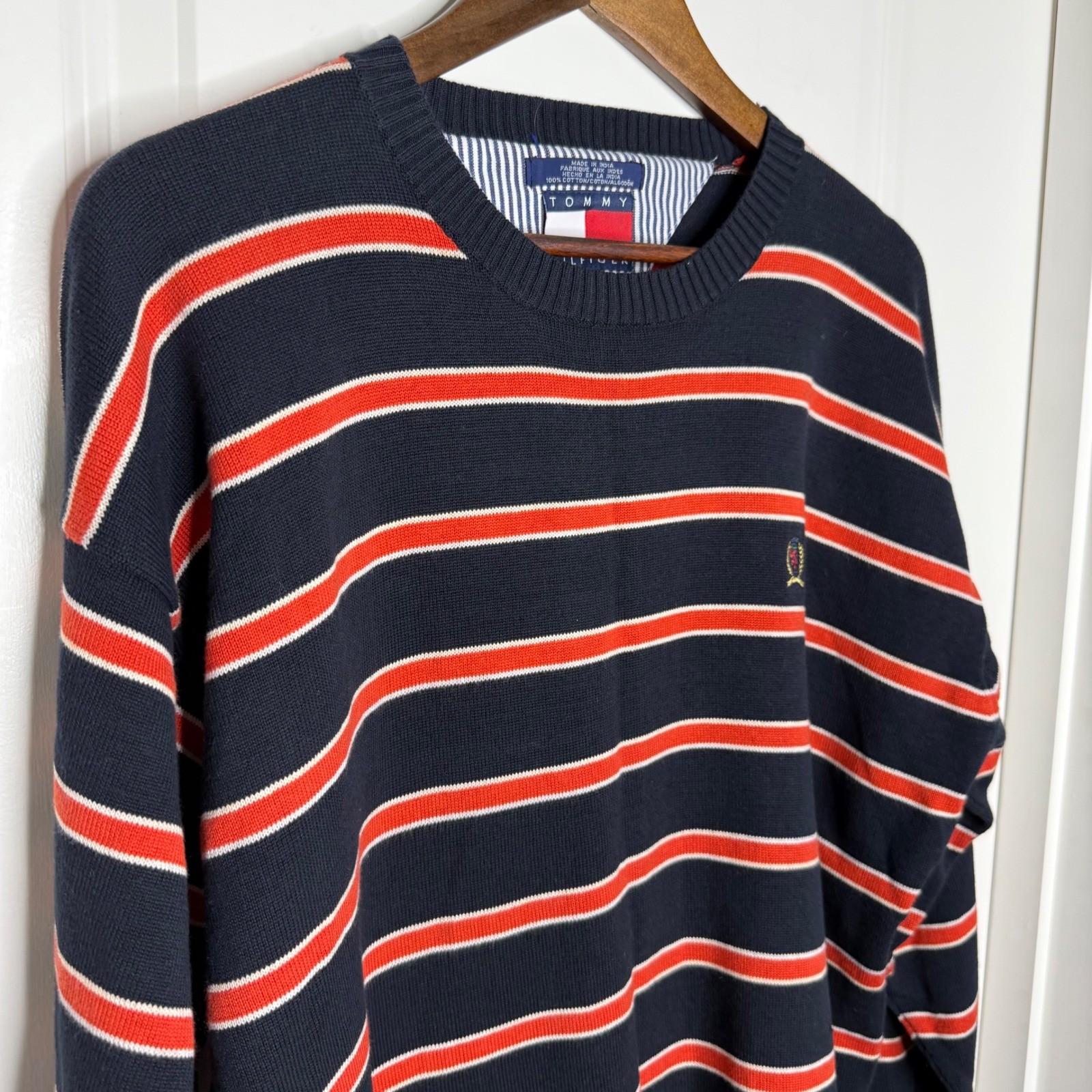 Tommy Hilfiger Mens Striped Crew Neck Cotton Sweater Size L Y2K