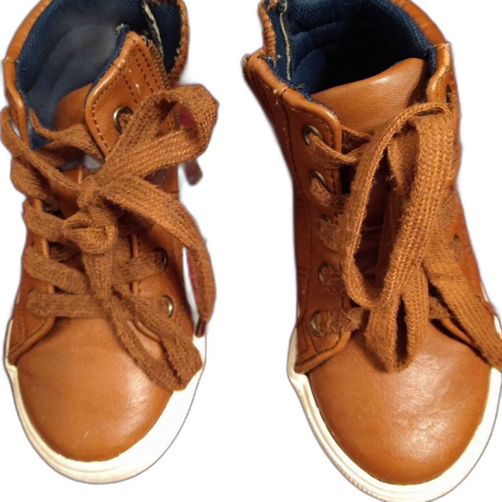 Size 7 Toddler Cat & Jack Brown High-Top Sneakers with White Soles Ties Zipper