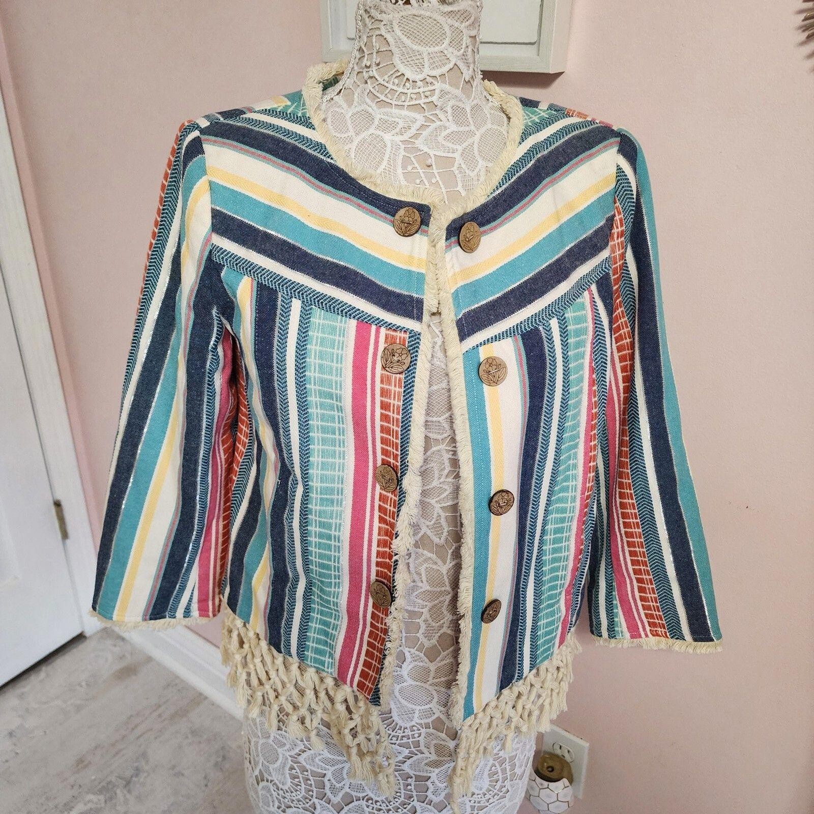 NWOT Multiples Colorful fringe jacket light weight fun open no closure S