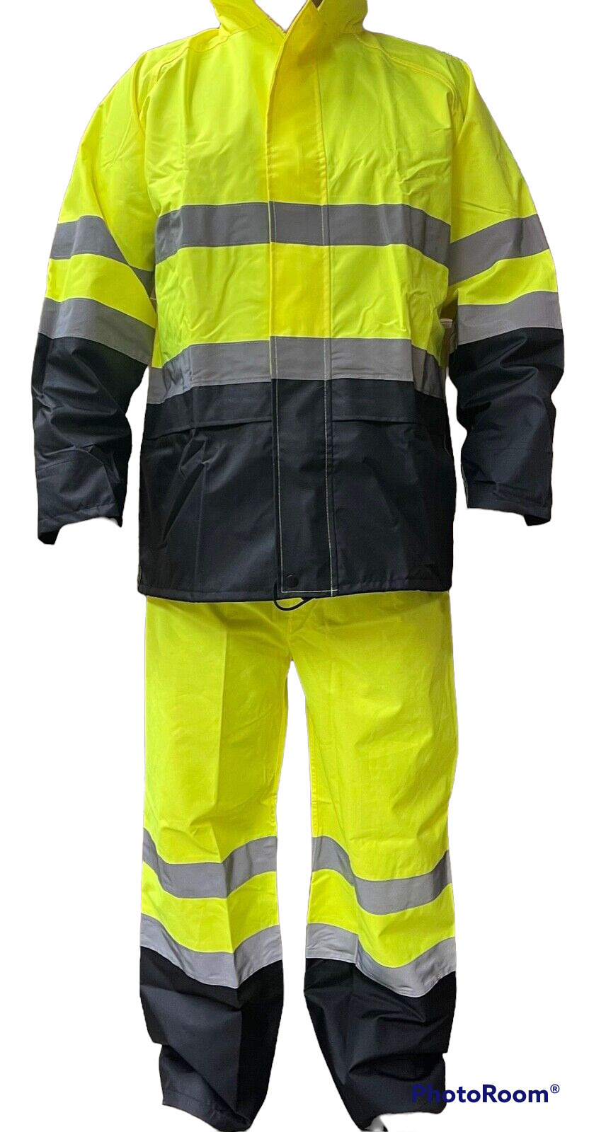 2 PC Yellow Safety RainSuit, Rain Jacket With Hoodie and Rain Pants