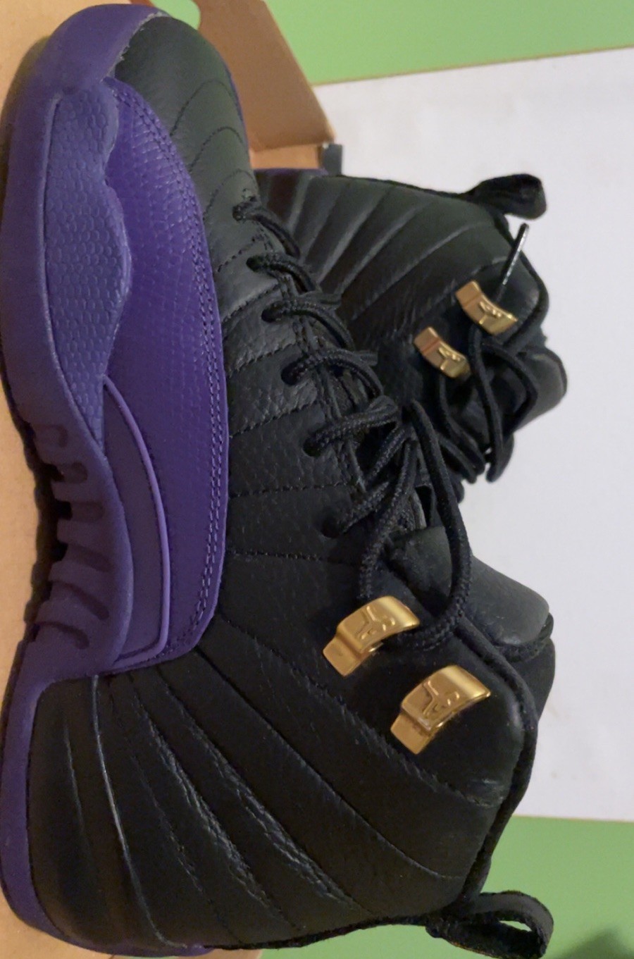Jordan 12 Boys High Top Sneakers Black Purple Gold 5Y And Air Force 1 5Y