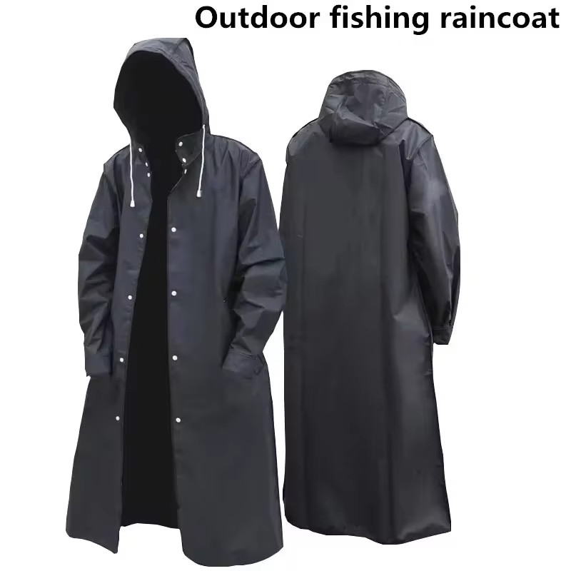 Adult Black Long Raincoat Hooded Waterproof Windbreaker Tactical Outdoor Poncho