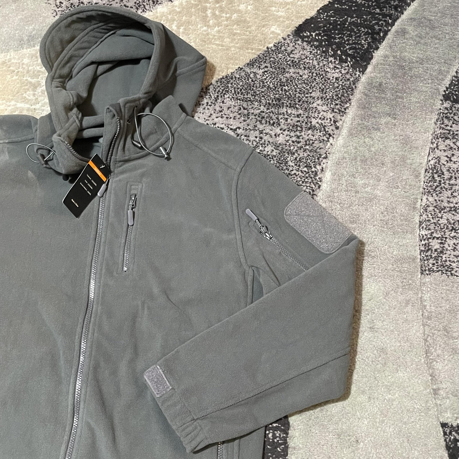 Tacvasen Tactical Fleece Jacket Men Large Gray Hooded Full Zip Military Gorpcore