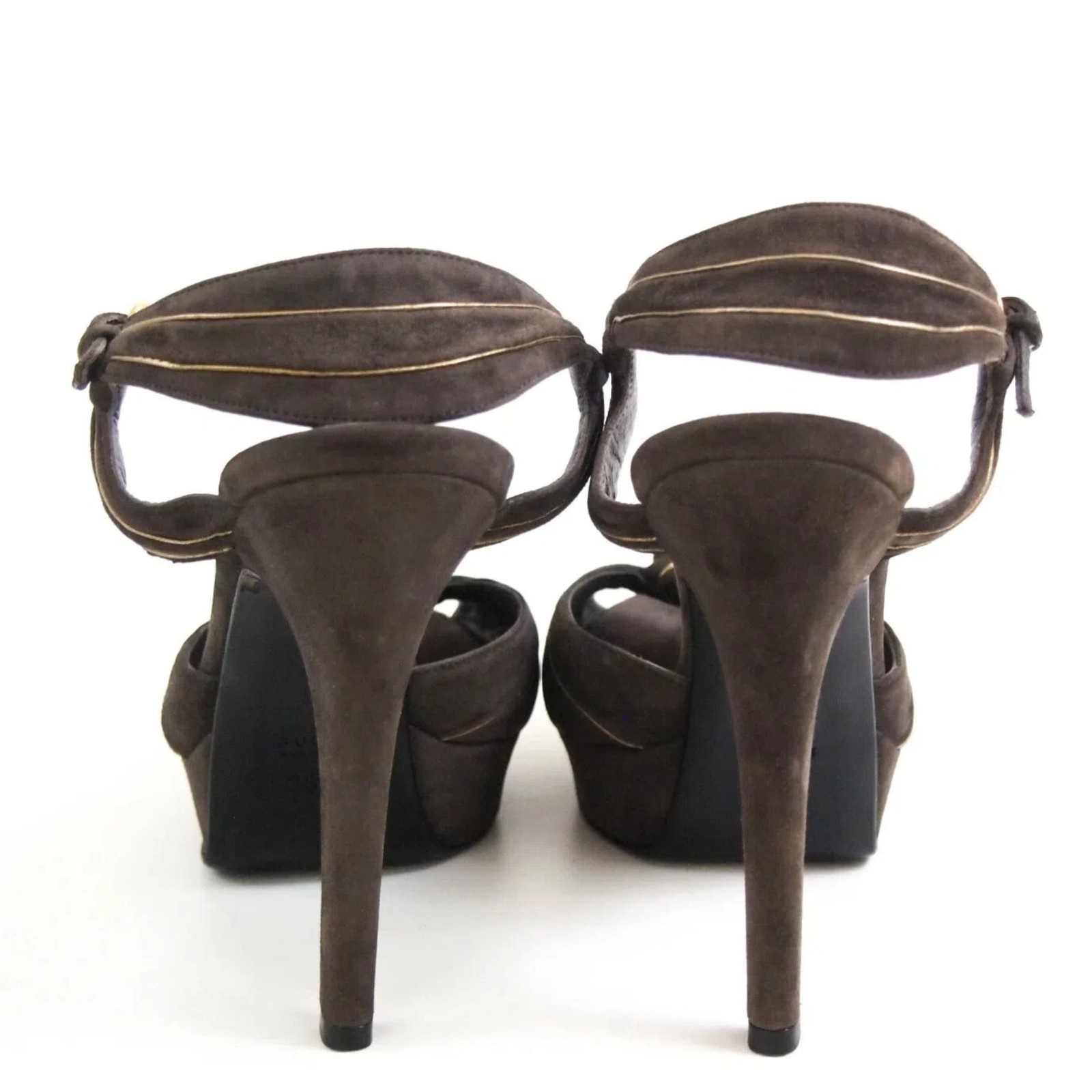 Gucci Tom Ford Era Heels 38 Brown Suede Gold Knot Platform Sandals US 8