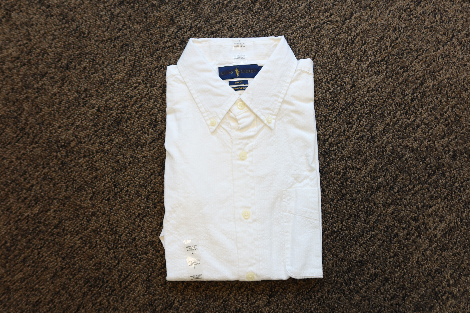 New Ralph Lauren Men’s Slim Fit Untucked Seersucker Button Down Shirt – LARGE