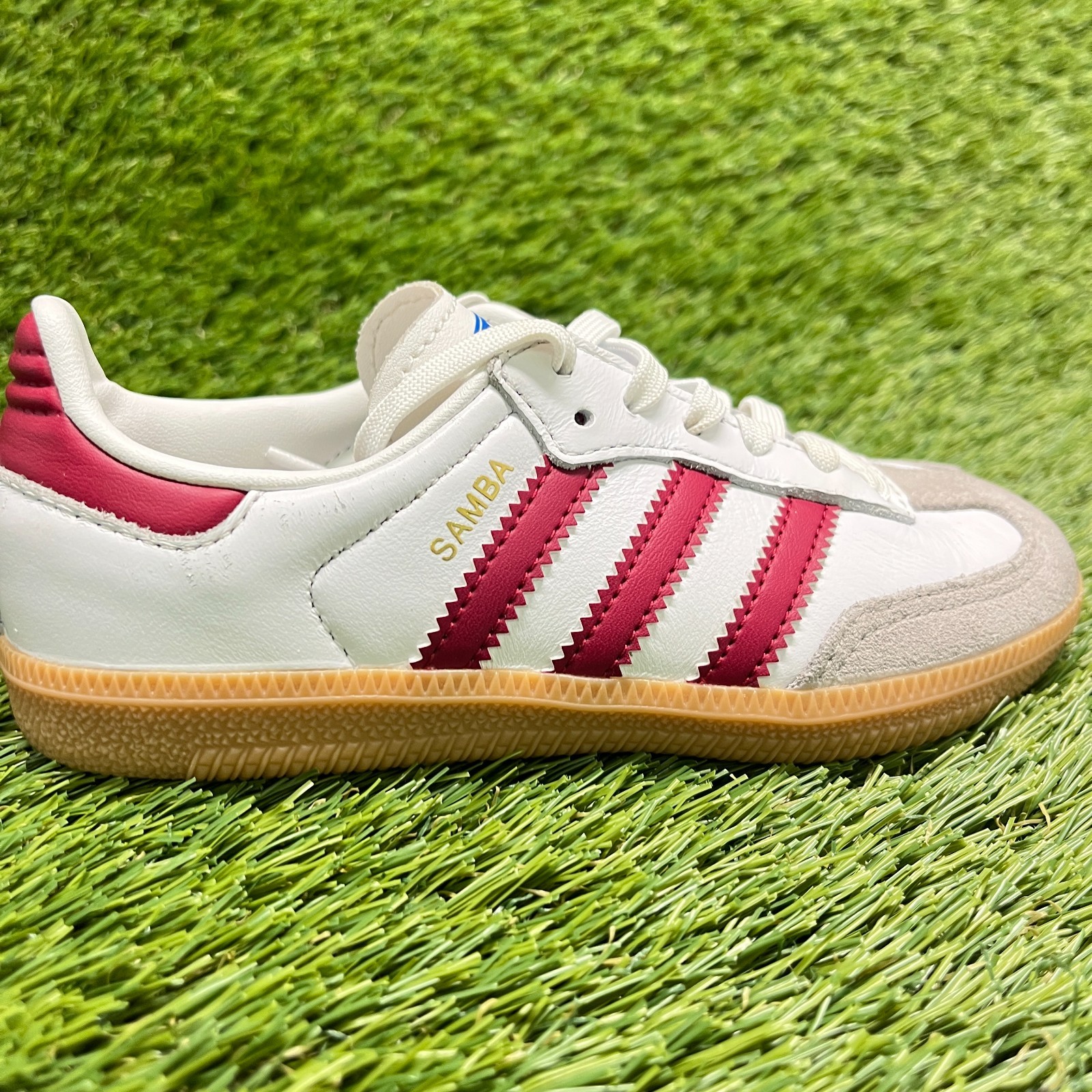 Adidas Samba OG Boys Size 11K White Burgundy Gum Athletic Leather Shoes Sneakers