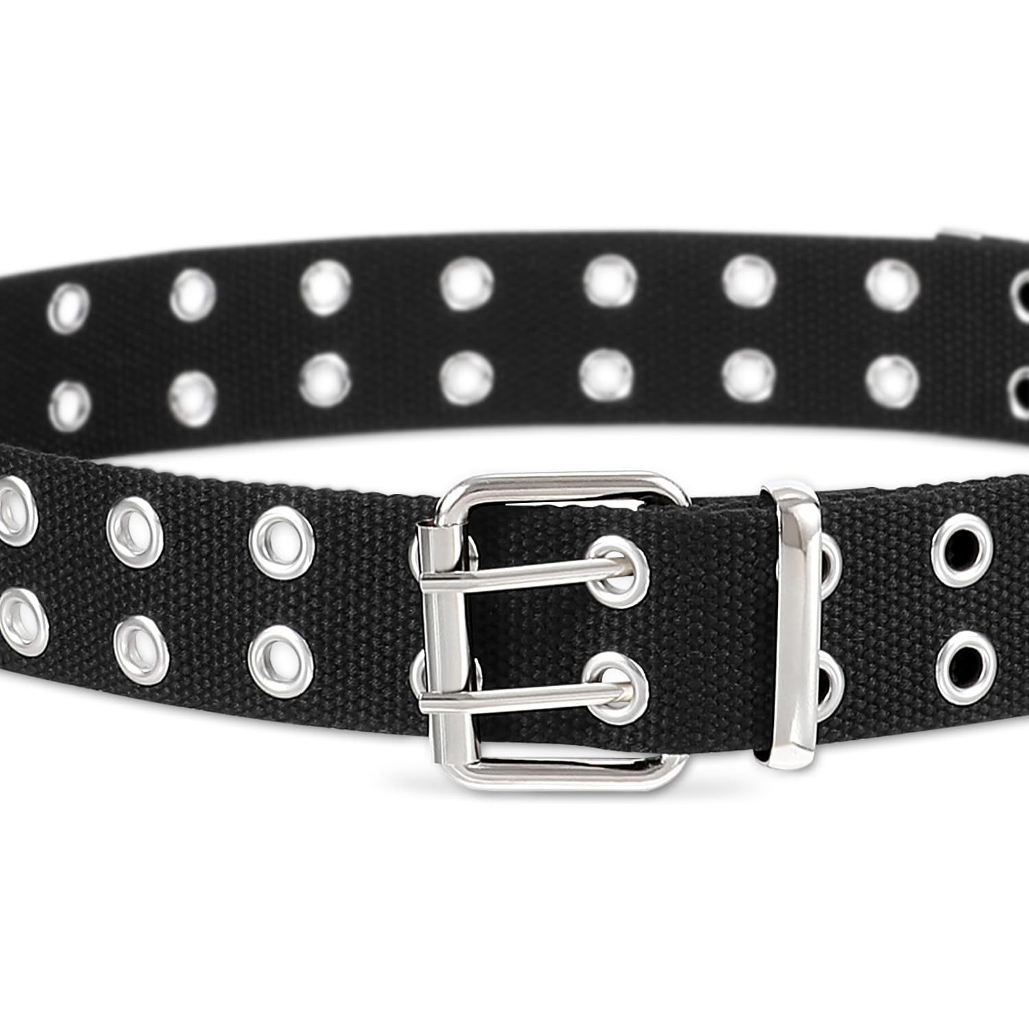 Double Grommet Canvas Belt Double Hole Cloth Nylon Fit Pants 21-34inch Black