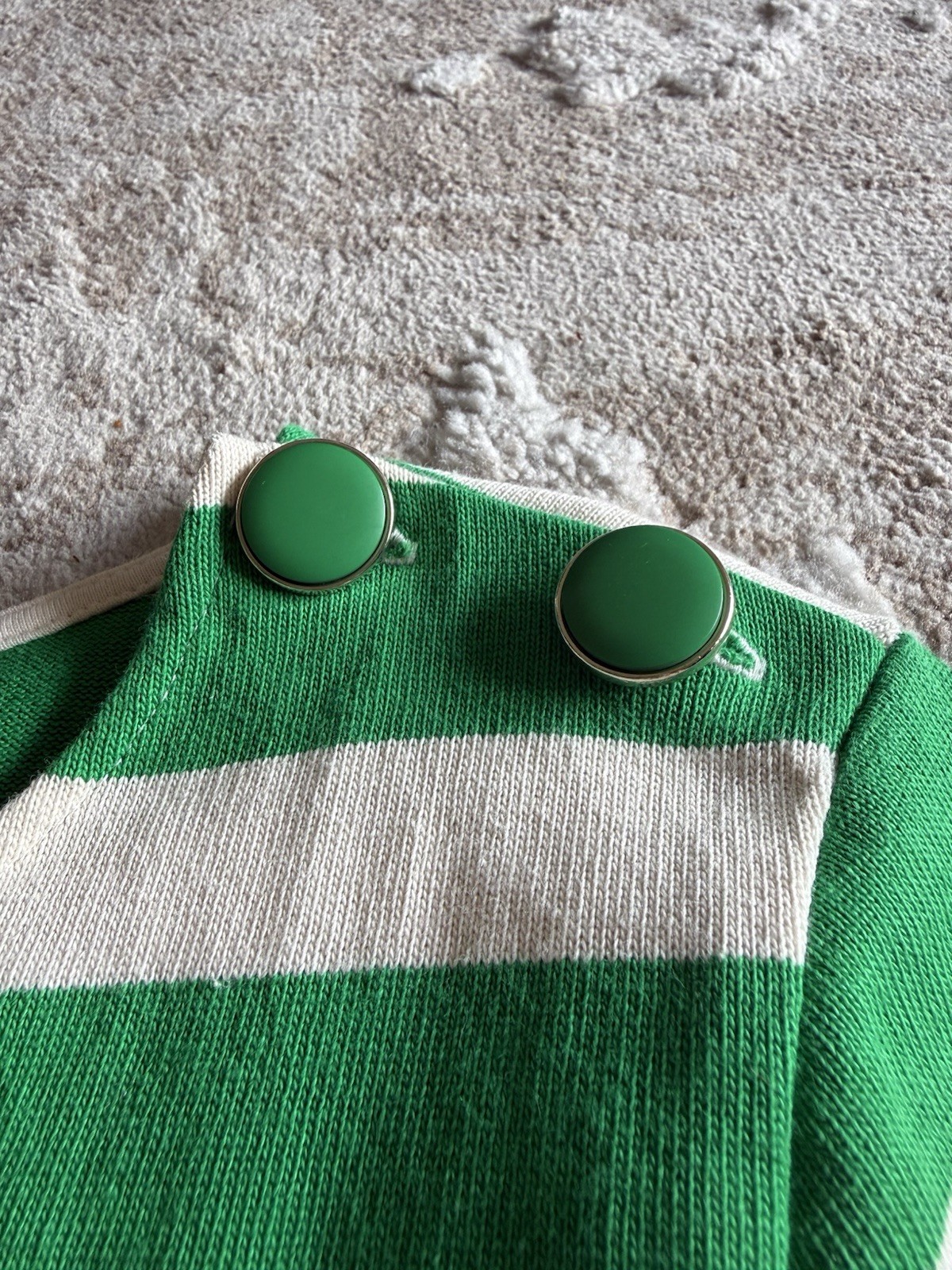 Sézane Colette Marinière Striped Top Ecru Bright Green 100% Cotton Size XS