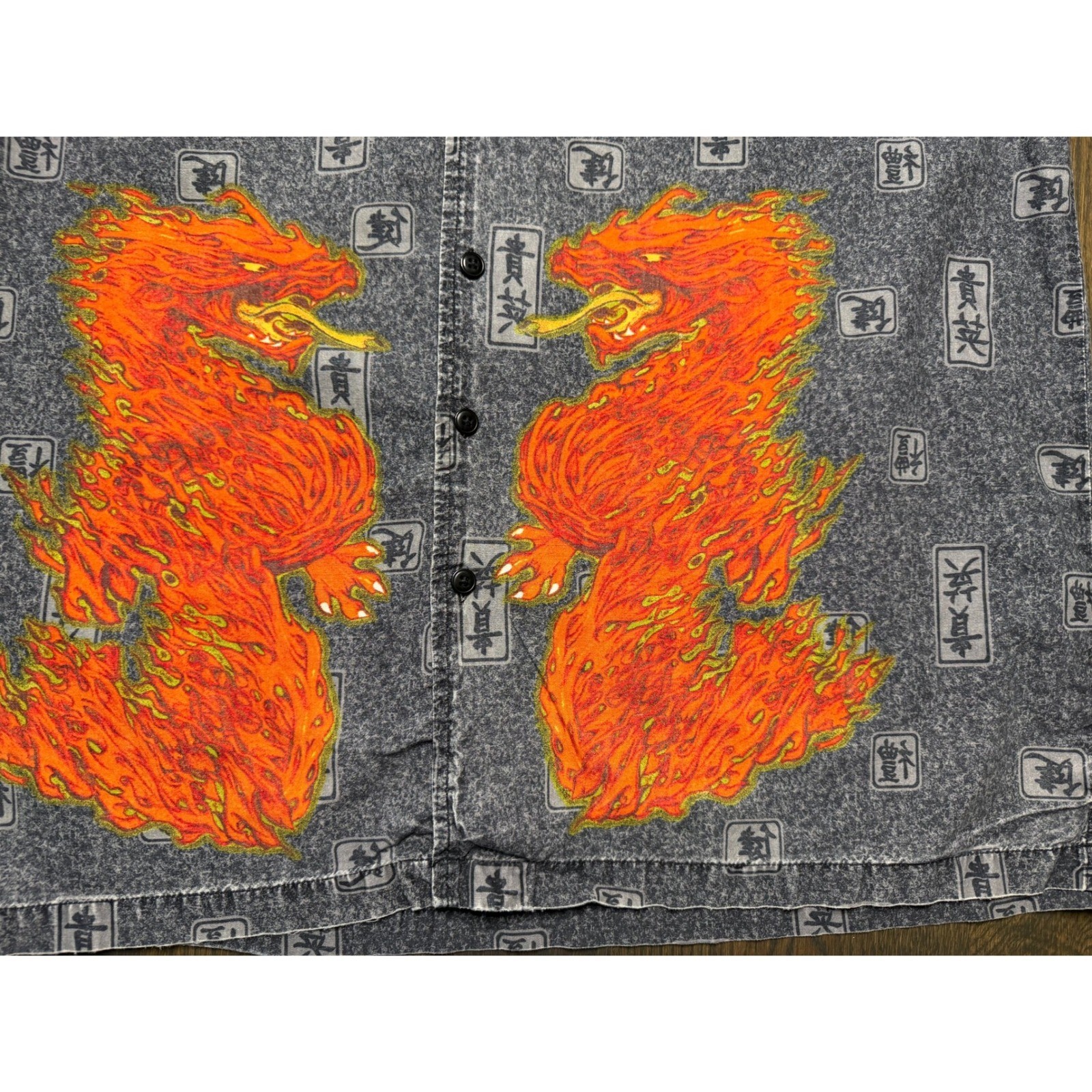 Vintage NO BOUNDARIES Flame Dragon Asian Oriental Graphic Shirt Tattoo 3XL 90s