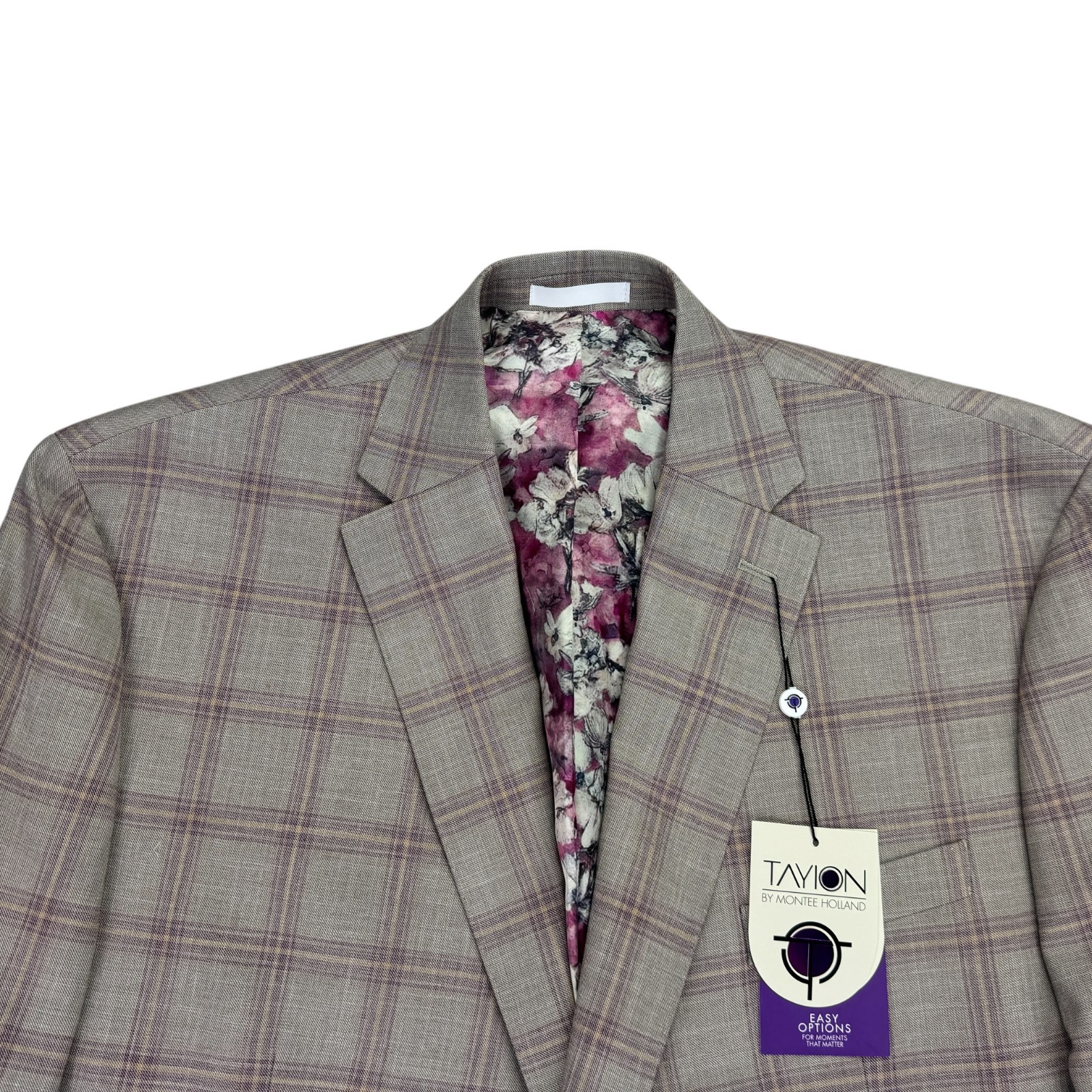 Tayion Mens Agordy Regular Fit Plaid Suit Jacket Tan Red 46L