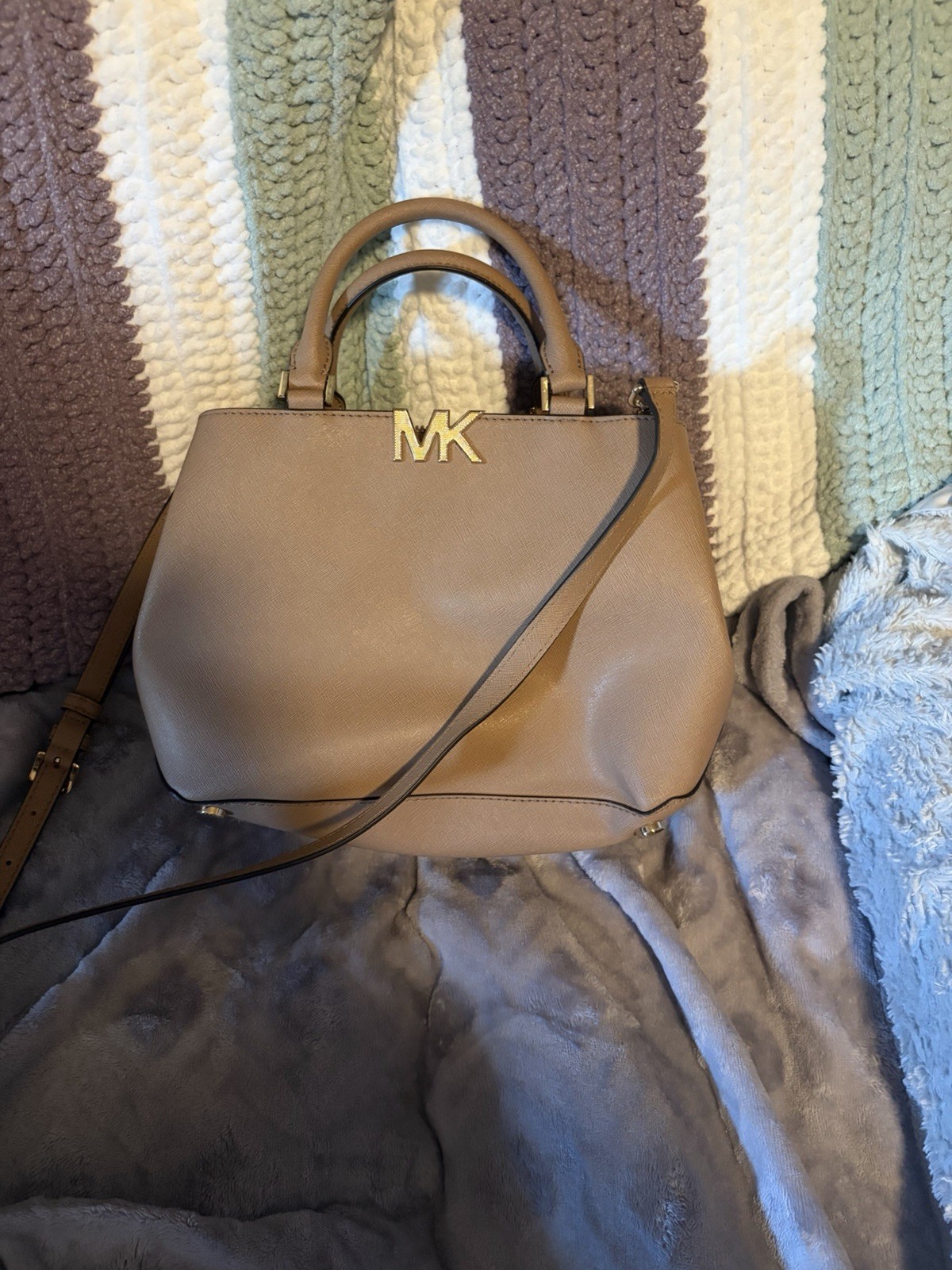 Michael Kors Taupe Satchel Top Handle Bag, Detachable Strap, Zip/Magnetic