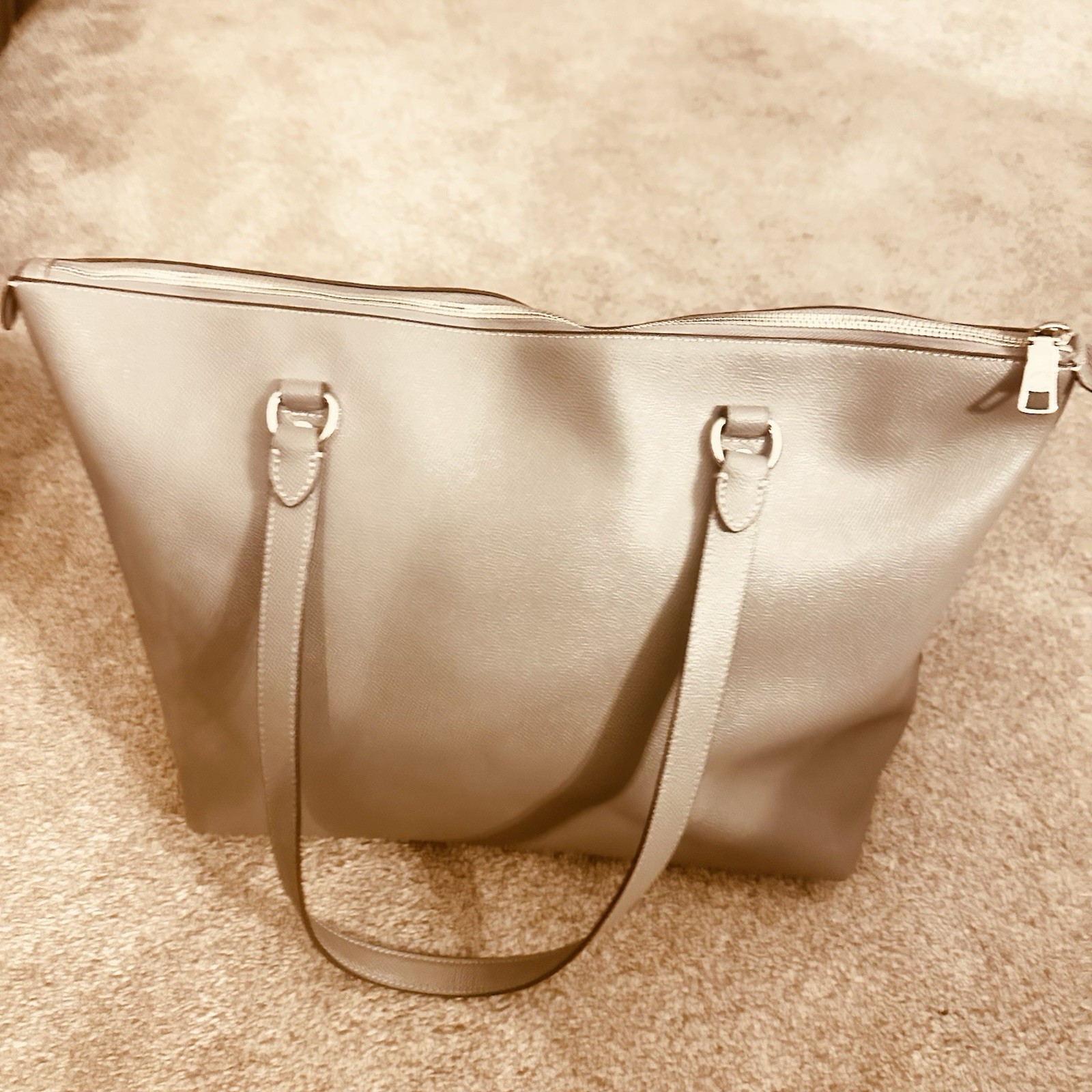 Coach Gallery Tote Large Crossgrain Leather Gray Zip Top Shoulder Bag F79608 EUC