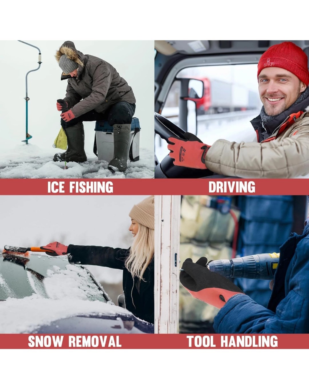 2 Pairs Waterproof Work Gloves for Cold WeatherInsulated Red And Black ” L” size