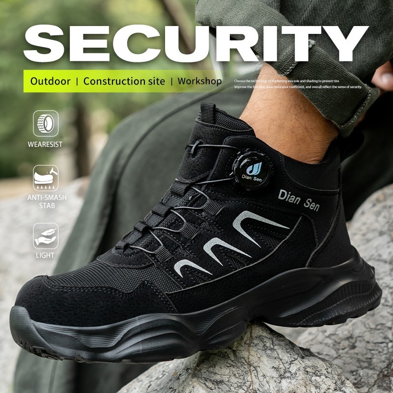 Men Comfortable Work Boots Rotary Buckle Safety Shoes Anti shock Steel toe shoes