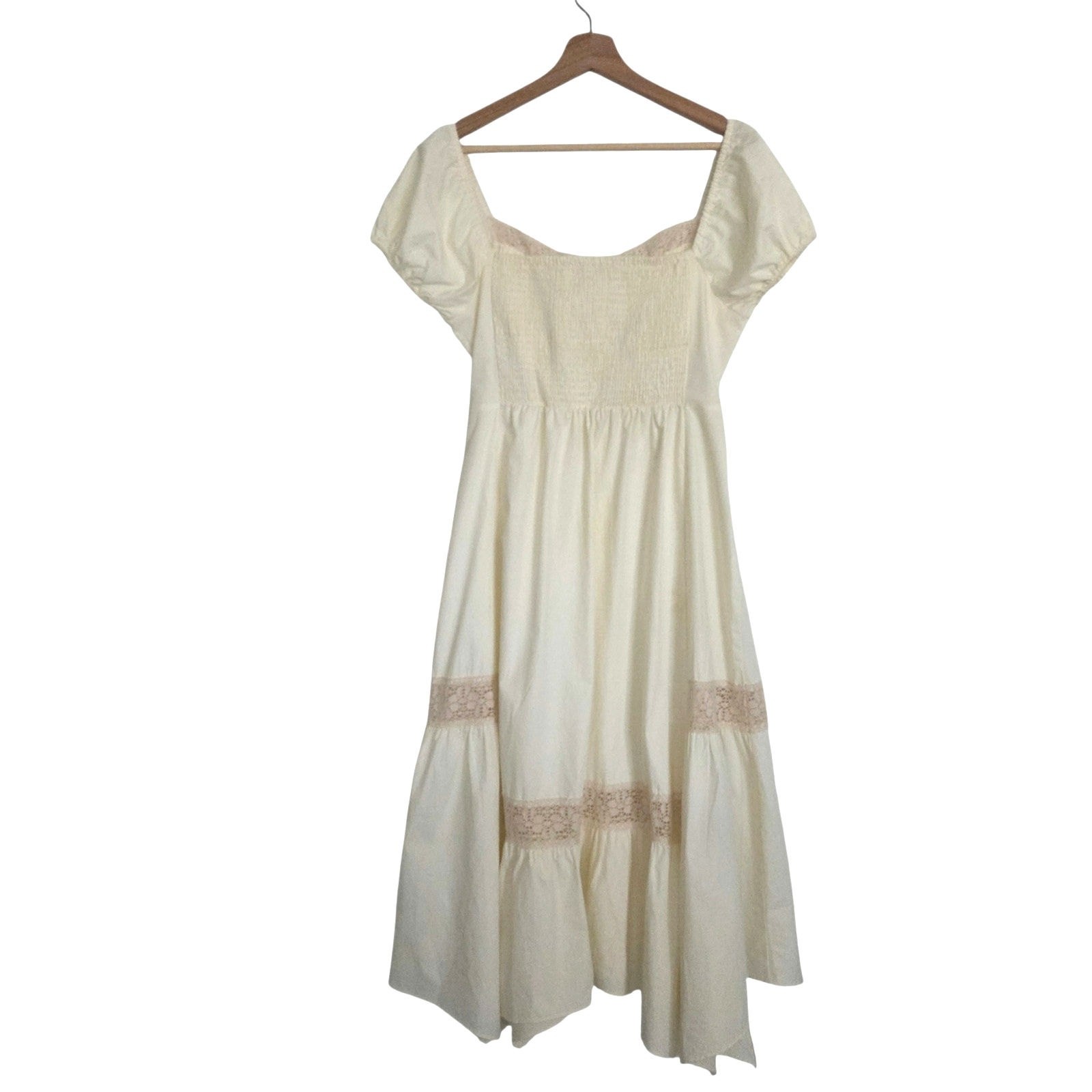 Cider Crochet Trim Tie Bodice Milkmaid Dress Coquette Cottagecore Renfair MEDIUM