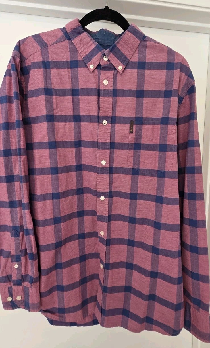 Ben Sherman Men’s XL Pink/Blue Check Woven Button-Down Long Sleeve Shirt