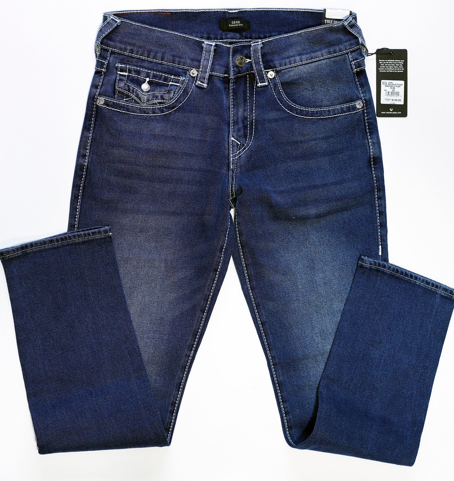 True Religion Geno Big T Flap Relaxed Slim Men’s Jeans, Medium Blustery Wash NWT