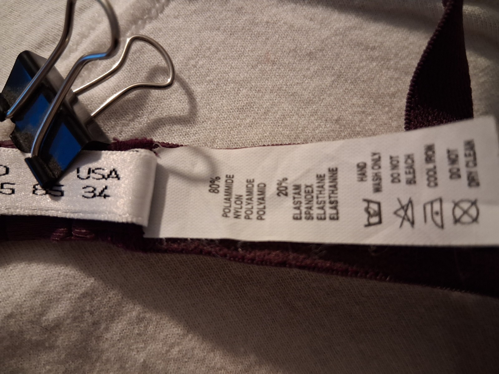 New, Lingerie 34B, Plum, 80% Nylon 20% Spandex, Valery Brand, Size 2