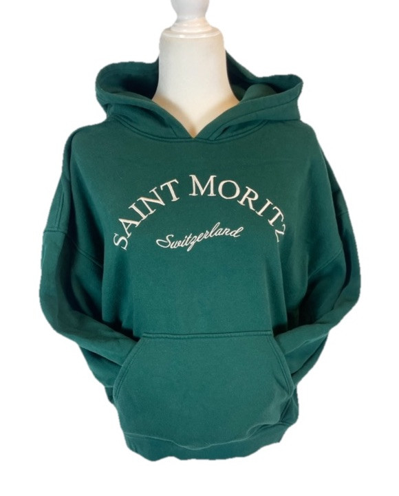 Saint Moritz Switzerland Emerald Green Pullover Hoodie Adult Size L H&M Divided