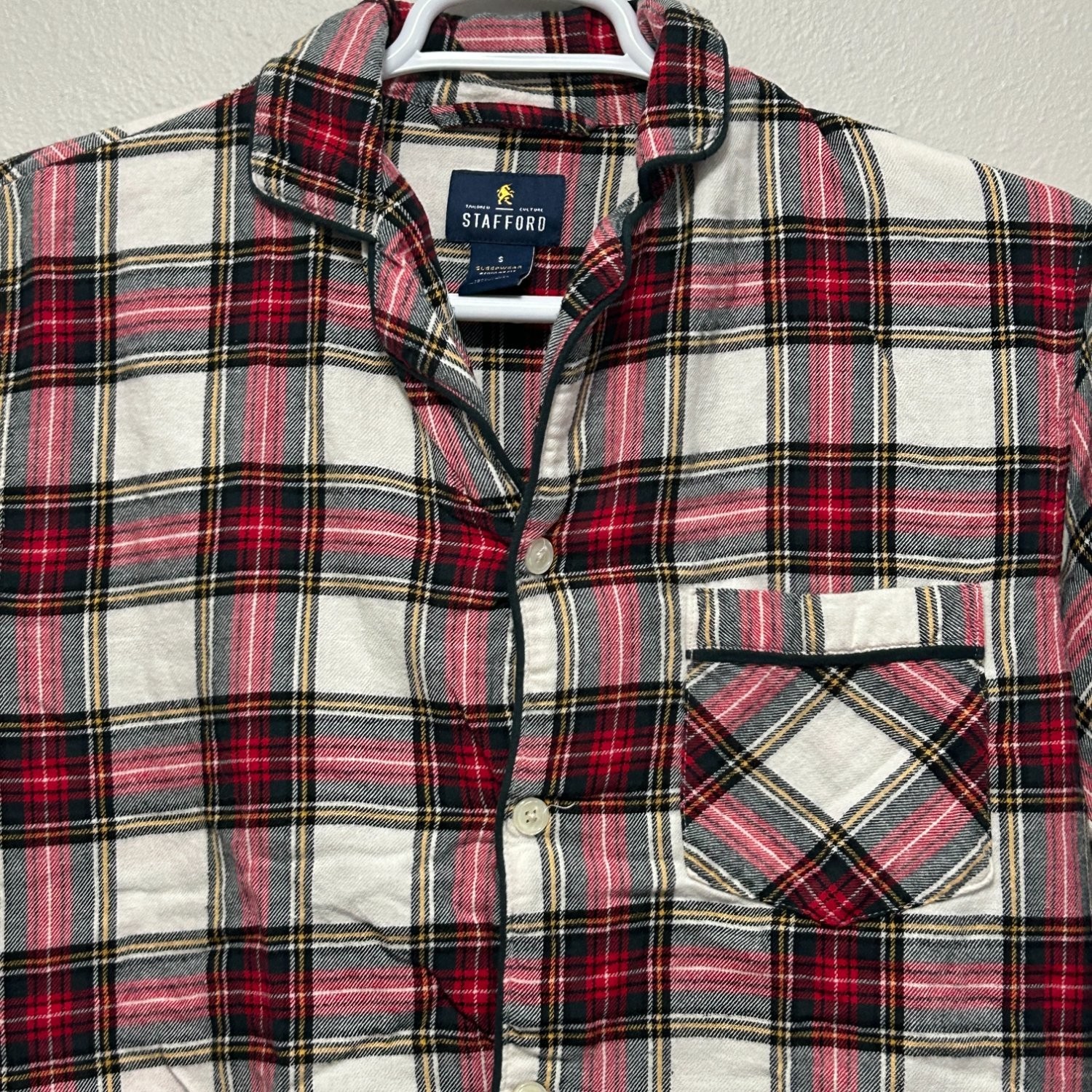 Stafford Pajama Top Mens S Multicolor Plaid Long Sleeve