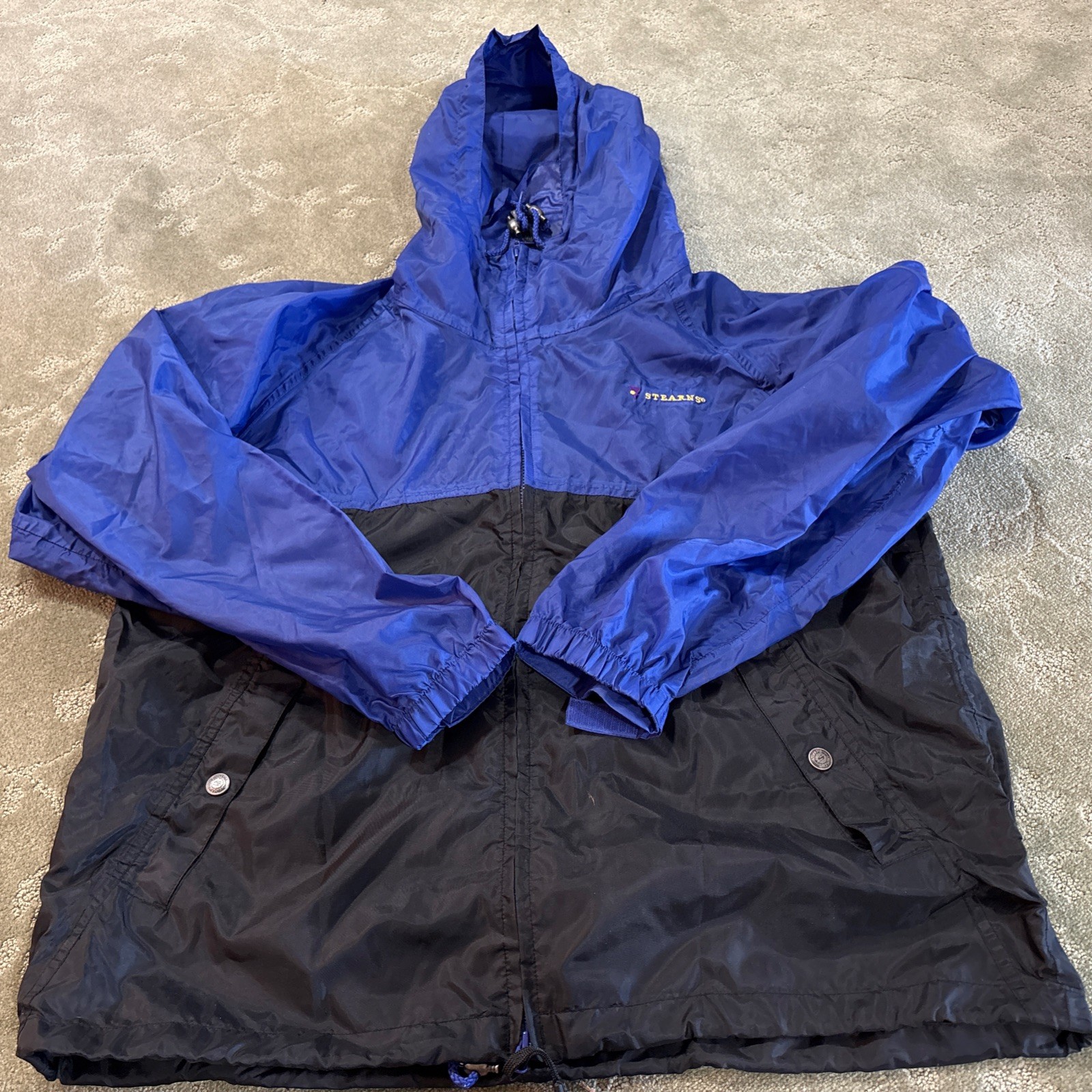 STEARNS Dry Wear Rain Jacket Mens Size L with Hood, Blue Black