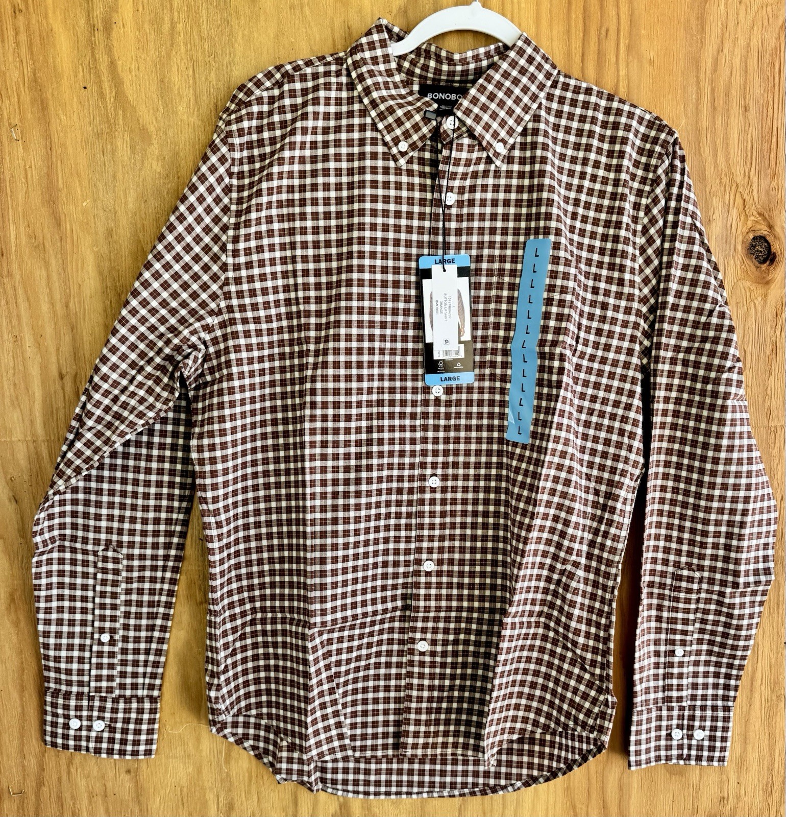 Bonobos Stretch Standard Fit Button Down Shirt – Men’s L – Brown/White Plaid