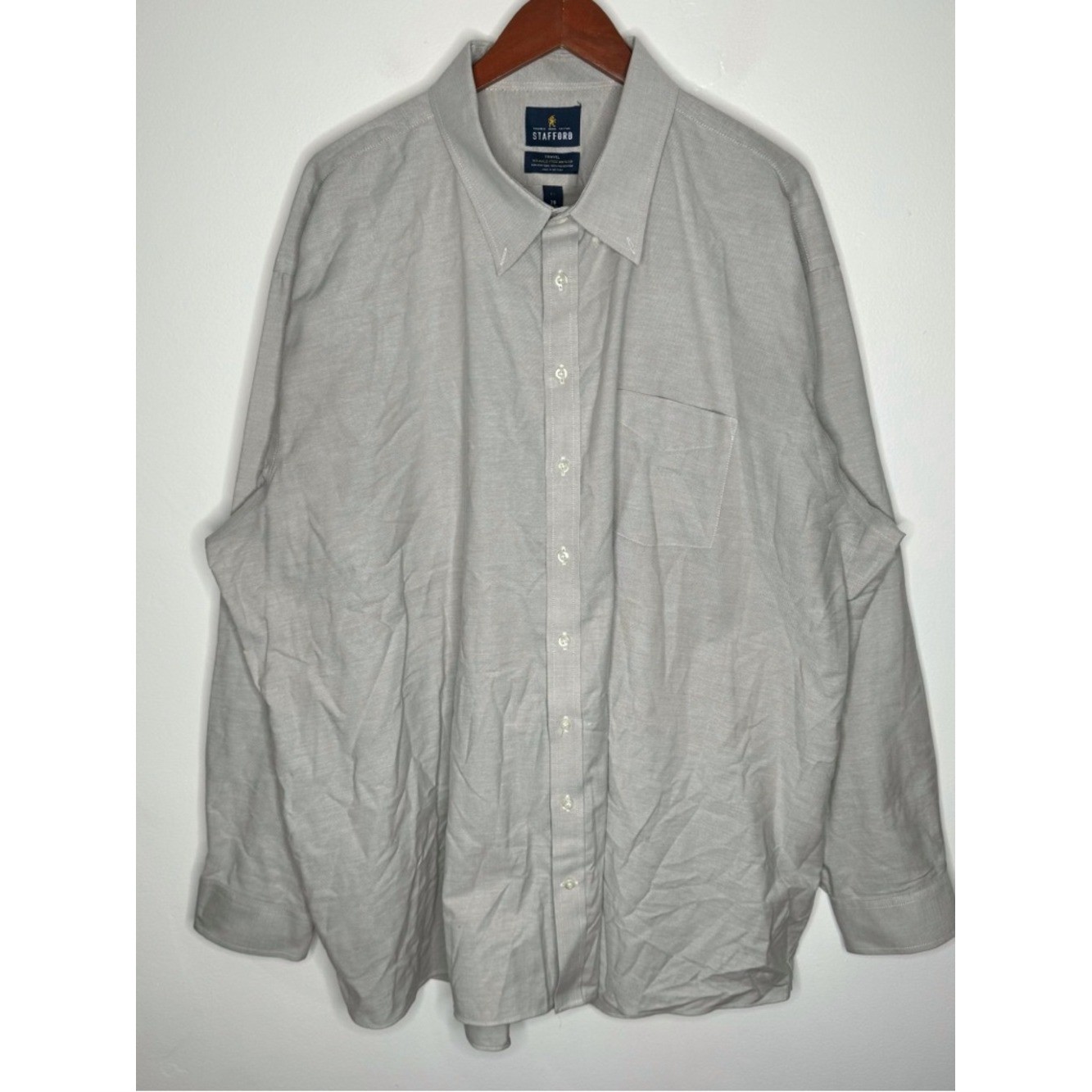 Stafford Travel Wrinkle-Free Oxford Dress Shirt Gray Button-Up Long Sleeve