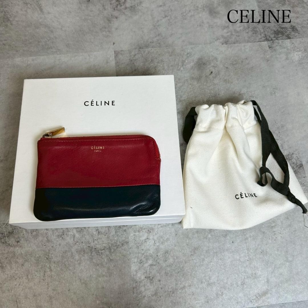 CELINE Leather Coin Case Mini Wallet Bicolor RG569