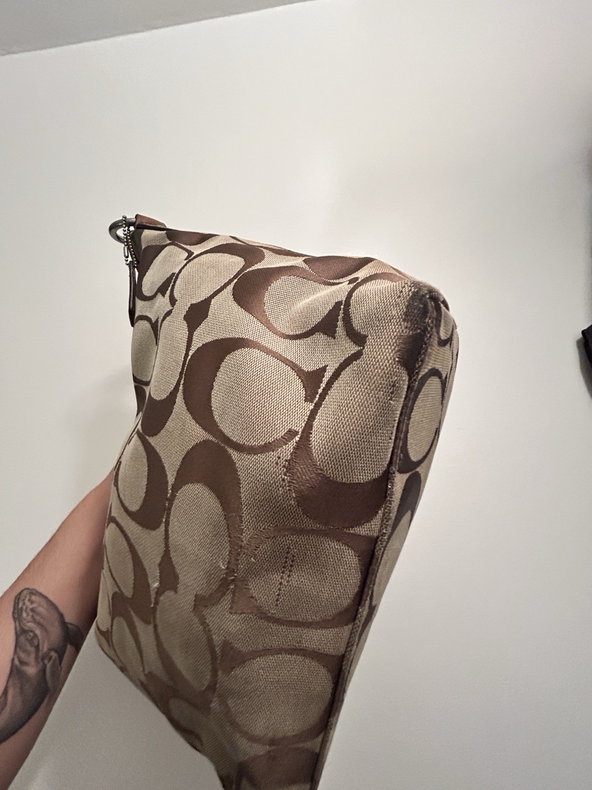 Coach Signature Logo Brown/Beige Large Hobo Shoulder Bag